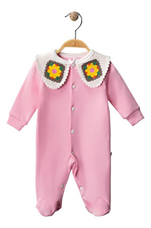 Celira Pembe Çiçek Örgü Yakalı Tulum 3 Ay,6 Ay Kız Bebek