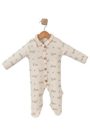 Celira Krem Filli Düğmeli Tulum 3 Ay,6 Ay,9 Ay Erkek Bebek