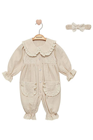 Celira Bej Tül Detaylı Tulum 3 Ay,6 Ay,9 Ay,12 Ay Kız Bebe