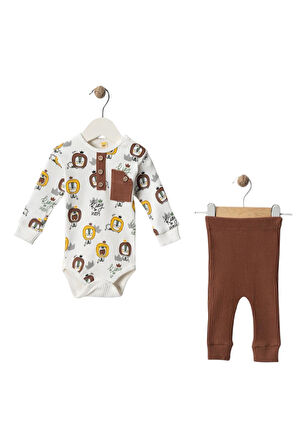 Celira Kahverengi Aslan Baskılı Cepli Erkek Zıbın Takımı