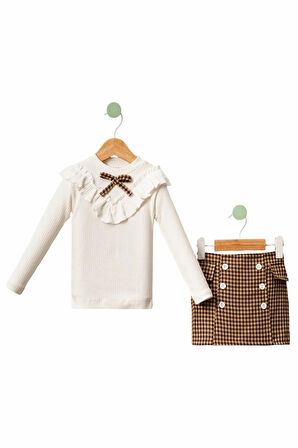 Celira Kahverengi Fırfırlı Çocuk Kız Takım 6Y,7Y,8Y,9Y