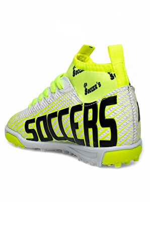 Celira Bys Beyaz Sarı Erkek Çocuk Çoraplı Halısaha Ayakkabı