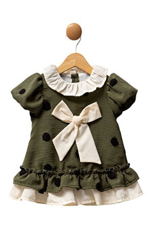 Celira Yeşil Bebek Elbise Puantiyeli Fiyonk Detaylı 3-18 Ay