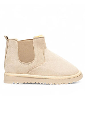 Celira Bej Lastikli İçi Tüylü Siyah Süet Yarım Bot NSB519