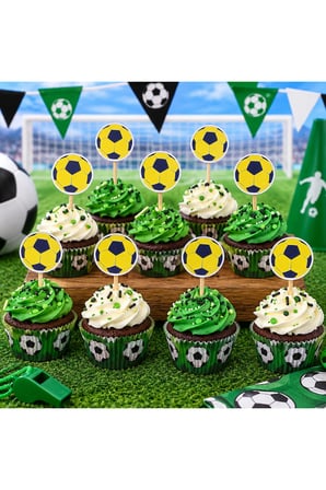 SARI & LACİVERT Futbol Topu Temalı Doğum Günü Kürdanı ,pasta Süsü 15 'li