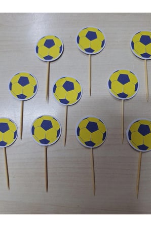SARI & LACİVERT Futbol Topu Temalı Doğum Günü Kürdanı ,pasta Süsü 15 'li