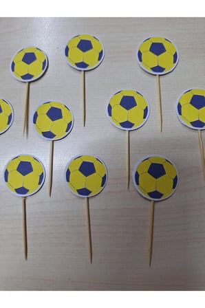 SARI & LACİVERT Futbol Topu Temalı Doğum Günü Kürdanı ,pasta Süsü 15 'li