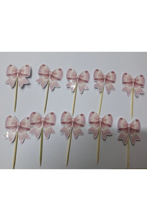 PEMBE FİYONKLU Doğum Günü Kürdanı ,pasta Süsü 15 'li