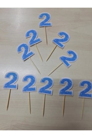2 Yaş Doğum Günü Kürdanı ,Pasta Süsü 15 'li Mavi