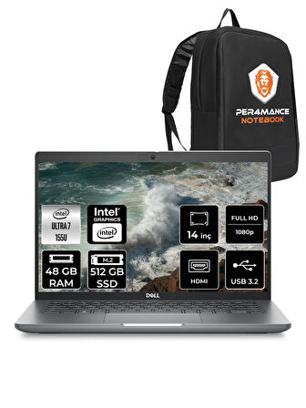DELL Latitude 5450 Ultra 7 155U 48GB 512GB SSD 14'' FHD FDOS Taşınabilir Bilgisayar & PER4 ÇANTA