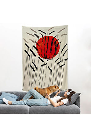 Alexander Calder - Kızıl Güneş ve Uzun Otlar Duvar Örtüsü - Cattails with Red Sun-8090