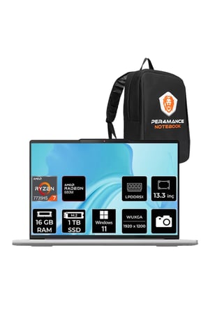 Ideapad Slim 5 Ryzen 7 7735HS 16GB RAM 1TB SSD 13.3" FHD+ Win11 Home 83J2004STRP308 Notebook + Per4 Çanta