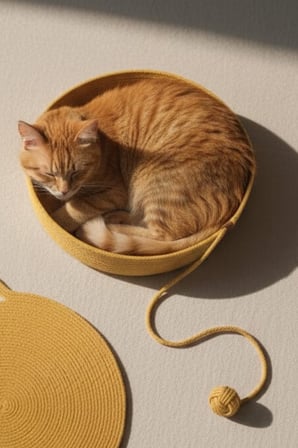 Reyo Pet El Yapımı Oyuncaklı Kedi ve Köpek Yatağı Sarı %100 Pamuk, Yıkanabilir Evcil Hayvan Yatağı