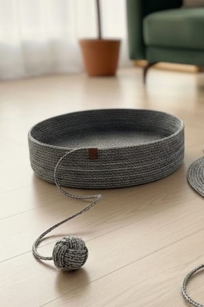 Reyo Pet El Yapımı Oyuncaklı Kedi ve Köpek Yatağı Siyah-Beyaz %100 Pamuk, Yıkanabilir Evcil Hayvan