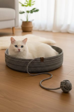 Reyo Pet El Yapımı Oyuncaklı Kedi ve Köpek Yatağı Siyah-Beyaz %100 Pamuk, Yıkanabilir Evcil Hayvan