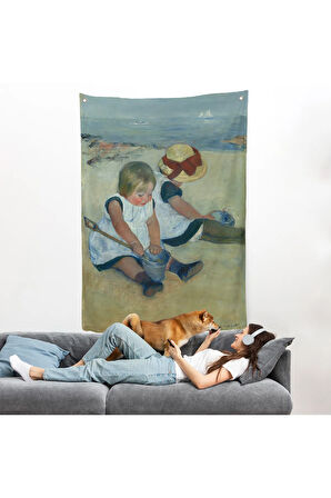 Mary Cassatt - Sahilde Oynayan Çocuklar Duvar Örtüsü-8092