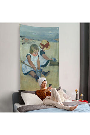 Mary Cassatt - Sahilde Oynayan Çocuklar Duvar Örtüsü-8092