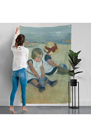 Mary Cassatt - Sahilde Oynayan Çocuklar Duvar Örtüsü-8092