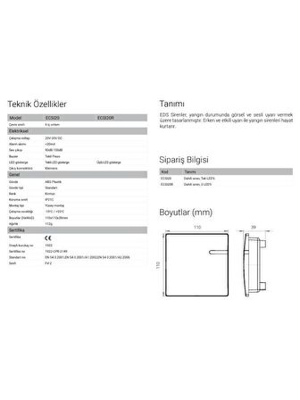 EDS ECSI20 Dahili Yangın Sireni 1 LED Gösterge