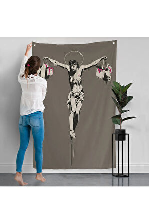Alışveriş Torbalı İsa Duvar Örtüsü - Christ With Shopping Bags-8094