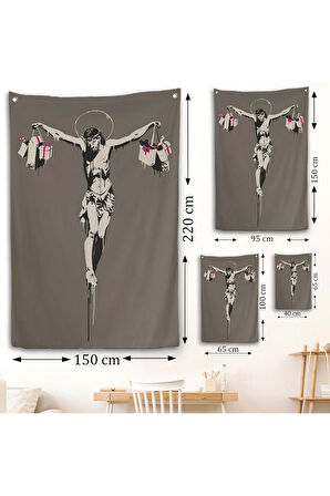 Alışveriş Torbalı İsa Duvar Örtüsü - Christ With Shopping Bags-8094