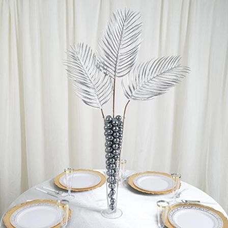 Yapay Çiçek Palmiye Yaprağı Gümüş Silver Renk 3 ADET Yapay Yaprak