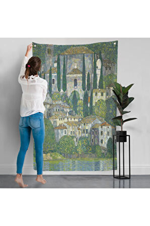 Gustav Klimt - Cassone'deki Kilise Selvili Manzara Duvar Örtüsü-8095