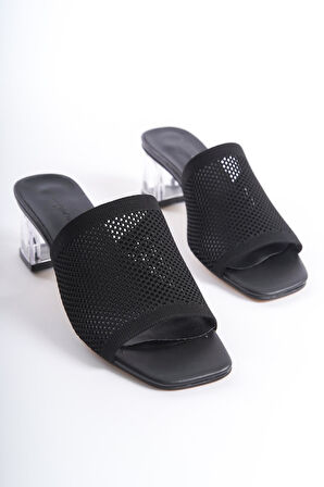 Triko Şeffaf Ökçe Topuklu Büyük Numara Kadın Terlik