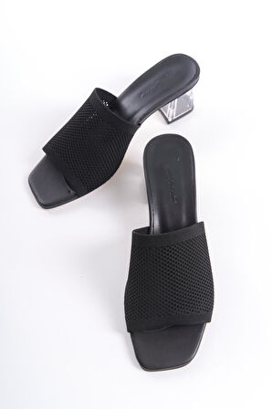 Triko Şeffaf Ökçe Topuklu Büyük Numara Kadın Terlik