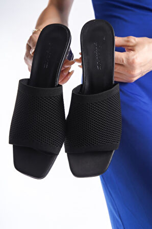 Triko Şeffaf Ökçe Topuklu Büyük Numara Kadın Terlik