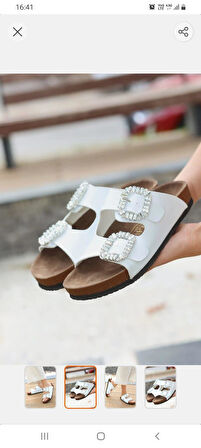 Büyük Numara Çift Taş Tokalı Kadın Terliği 