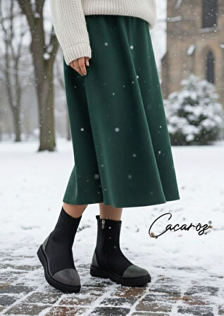 Büyük Numara Kadın Taşlı Esnek Streç Malzeme Bot 