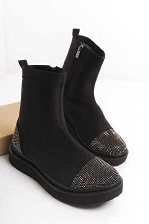 Büyük Numara Kadın Taşlı Esnek Streç Malzeme Bot 