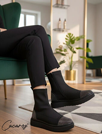 Büyük Numara Kadın Taşlı Esnek Streç Malzeme Bot 