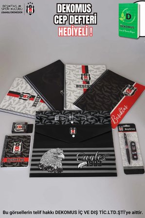 x Dekomus Lisanslı Beşiktaş A4 Spiralli 4’lü A4 Defter Seti ,Silgi,Versatil Uçlu Kalem