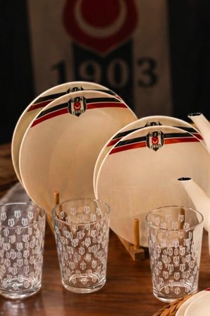 x Dekomus Lisanslı Beşiktaş 2 Kişilik Yemek Takımı Seti Çaydanlık,Pasta ve Servis Tabağı,Bardak