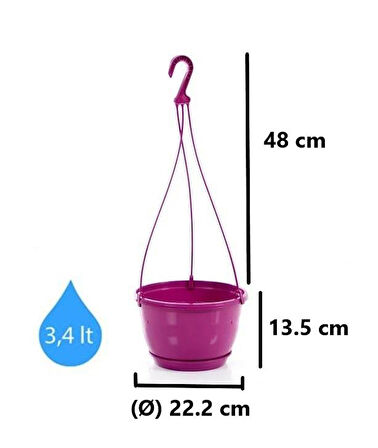 Omnipazar SO-SM02 Safir Makrome Askılı Balkon Saksı 3.4 lt Vişne 6 Adet