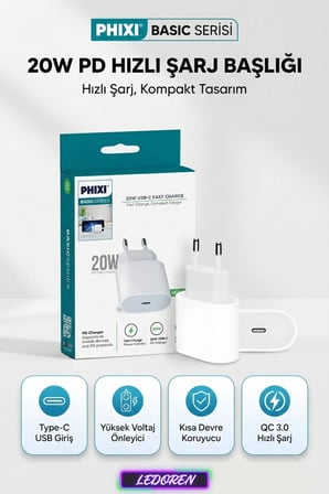 Basic 20W Qualcomm 3.0 Hızlı Şarj Adaptörü Priz Başlık Apple/Samsung/Xiamoi Uyumlu QCH220