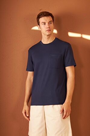 Erkek Comfort Fit Cepli T-Shirt Lacivert MARS25