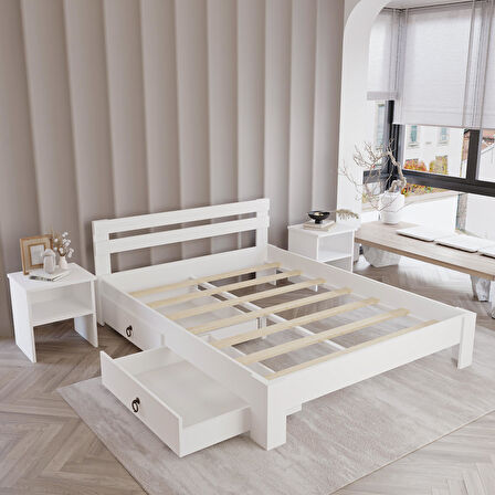 2 Çekmeceli Letto Mdf Karyola | Tek Ve Çift Kişilik Yatak Uyumlu, Kolay Kurulum