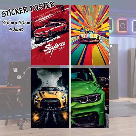 art oto araba spor arabalar - 4 adet yapışkanlı poster sticker etiketler - dolap cam oda için