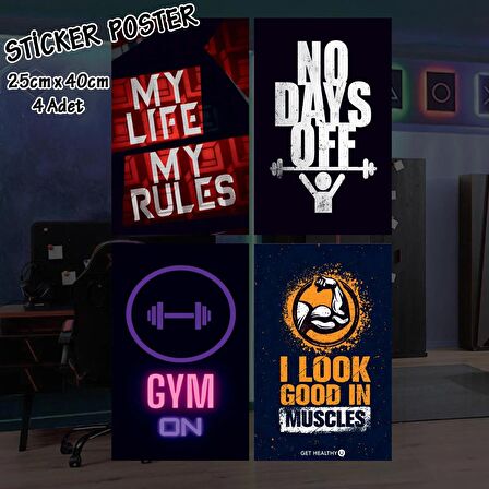 vucut geliştirme body motive yazılar - 4 adet yapışkanlı poster sticker etiketler - dolap cam oda için