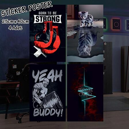 game over spor motive - 4 adet yapışkanlı poster sticker etiketler - dolap cam oda için