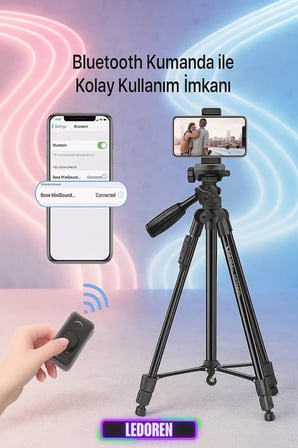 NP-3180S 129 Cm Tripod Bluetooth Kumandalı Profesyonel Telefon Kamera Tutucu Tripot