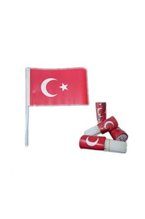 80 Adet Çubuklu Kağıt Türk Bayrağı Çıtalı Sopalı Ayyıldız Baskılı Bayrak