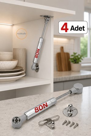 4 Adet Dolap Kapak Amortisörü 80N Gri 20 cm Gazlı Pistonlu Kalkar Kapak Destek Mekanizması Montaj Aparatları ve 16 Vida Dahil Mutfak Banyo Dolabı Gardırop ve Mobilya Kapakları İçin