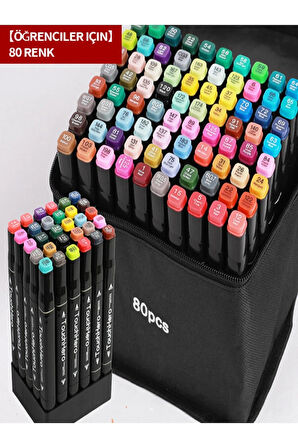80 Renkli Çift Uçlu Kalın/İnce Uçlu Keçeli Marker Seti - Profesyonel Çizim ve Boyama