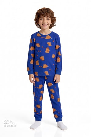Erkek Çocuk Saks Nap Time Pamuklu Uzun Kollu 2'li Pijama Takımı