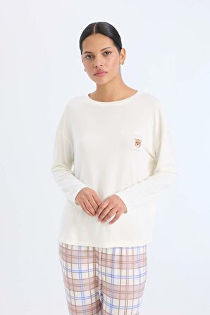 DeFacto Pijama Takımı Regular Fit Uzun Kollu Üst Kareli Uzun Alt-Fall in Love D2263AX24WNBG78
