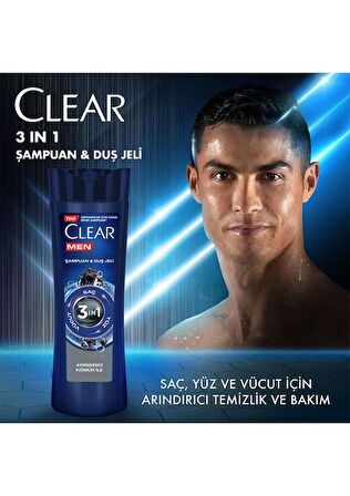 Clear Men 3 In 1 Şampuan & Duş Jeli Arındırıcı Kömür Saç Yüz Vücut Için 350 ml x 3 Adet